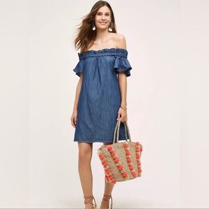 Corey Lynn Calter Chambray Off Shoulder Mini Dress Anthropologie Size XS